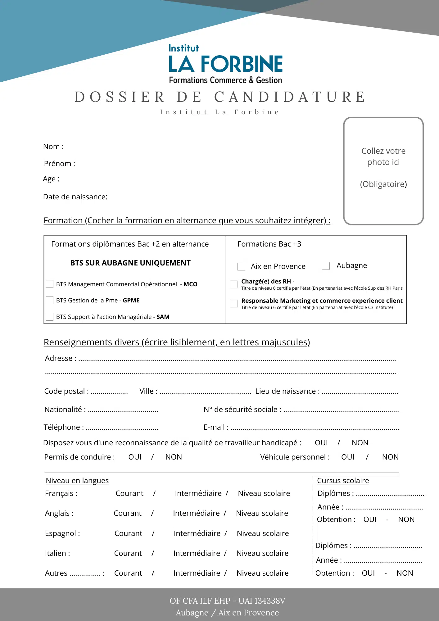 dossier de candidature